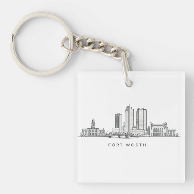 Minimalist Fort Worth Skyline Line Art Keychain (Front)