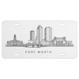 Minimalist Fort Worth Skyline Line Art License Plate