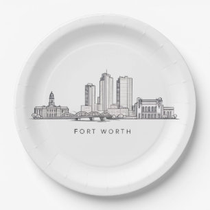 Minimalist Fort Worth Skyline Line Art Paper Plates