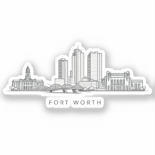 Minimalist Fort Worth Skyline Line Art Sticker