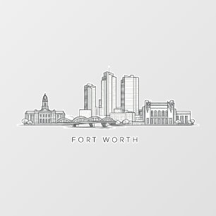 Minimalist Fort Worth Skyline Line Art Wall Decal