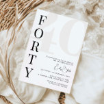 Minimalist Forty 40th Birthday Party Invitation<br><div class="desc">This minimalist typography 40th birthday party invitation is perfect for a modern birthday party. The simple design features classic minimalist black and white typography with a modern feel. Customisable in any colour. Keep the design minimal and elegant, as is, or personalise it by adding your own graphics and artwork. For...</div>