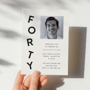 Minimalist Forty Black + White 40th Birthday Party Invitation