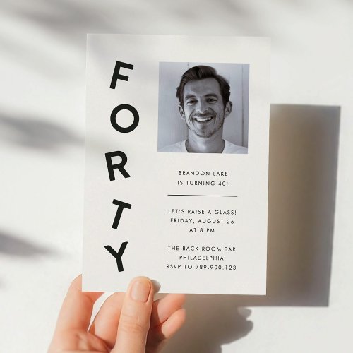 Minimalist Forty Black + White 40th Birthday Party