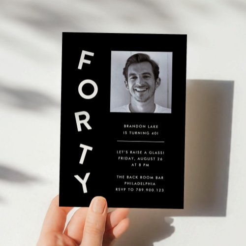 Minimalist Forty Black + White 40th Birthday Party
