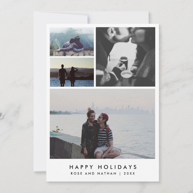 Minimalist Four Couple Photo Happy Holidays Holiday Card (Front)