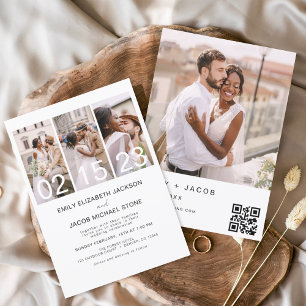 Minimalist Four Photo QR code Wedding Invitation