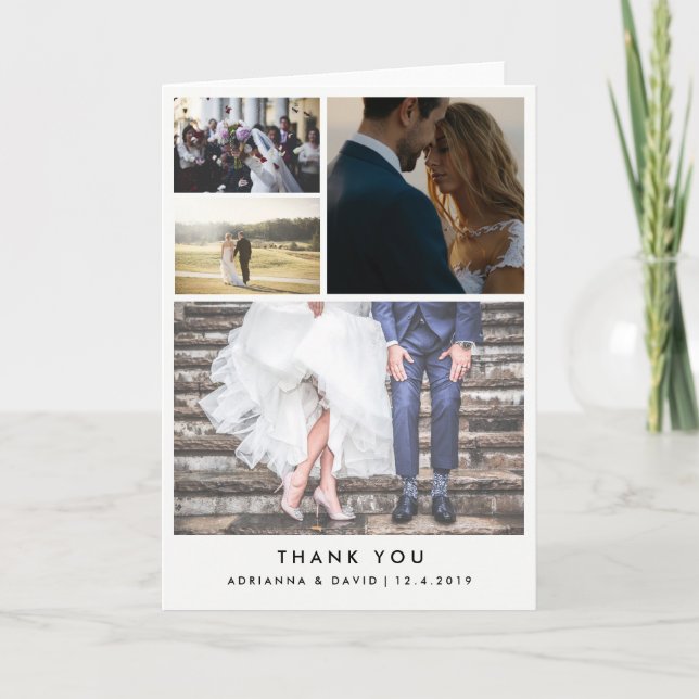 Minimalist Four Wedding Photos Thank You Card (Front)