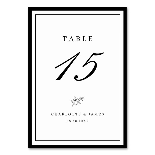 Minimalist Frame Elegant Leaf Table Number (Front)