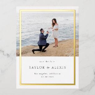 Minimalist Frame Photo Save the Date Gold Foil Invitation Postcard
