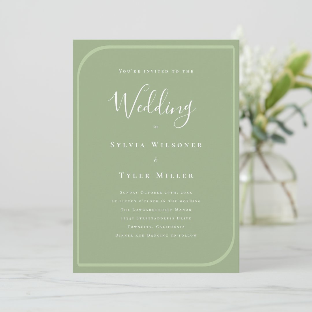 Minimalist Frame Sage Green Wedding Invitation | Zazzle