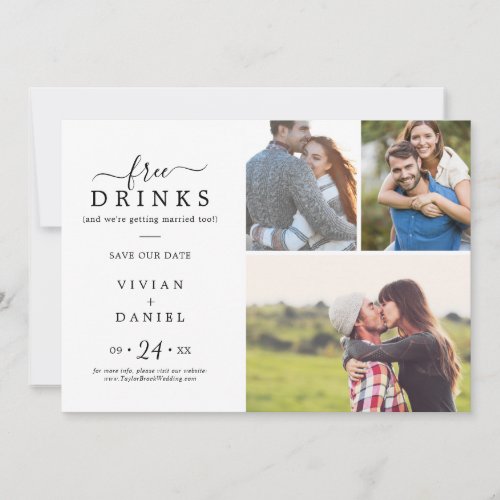 Minimalist Free Drinks 3 Photo Collage Save The Date