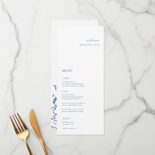 Minimalist French Blue Floral Place Card Menu