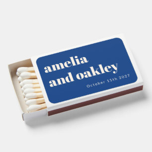 Minimalist French Blue Retro Custom Wedding Names Matchboxes