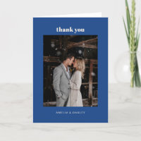 Minimalist French Blue Wedding Photo Folded Thank You Card