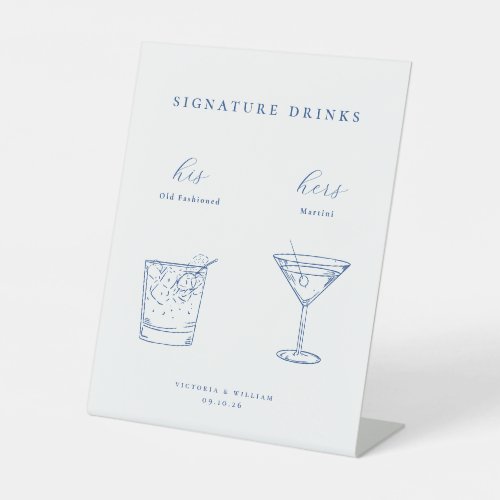 Minimalist French Blue Wedding Signature Drinks Pedestal Sign