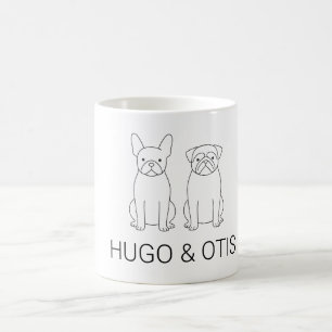 Minimalist French Bulldog & Pug Custom Name Coffee Mug