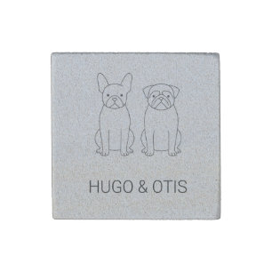 Minimalist French Bulldog & Pug Custom Name Stone Magnet