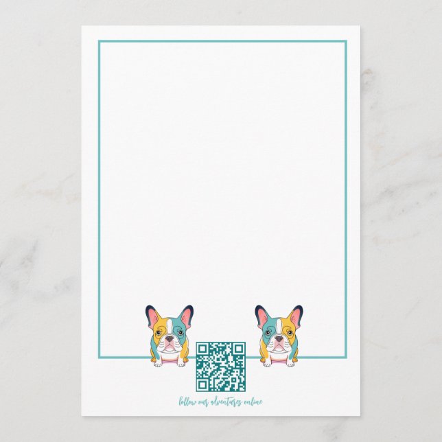 Minimalist  – French Bulldog & QR Code  Note Card (Back)