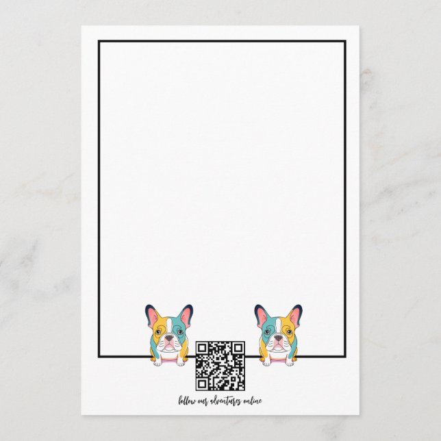 Minimalist  – French Bulldog & QR Code  Note Card (Back)