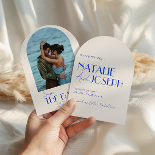 Minimalist French Whimsical Retro Arched Wedding Save The Date