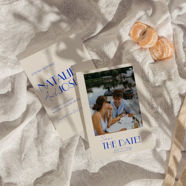 Minimalist French Whimsical Retro Photo Wedding Save The Date (Creator Uploaded)