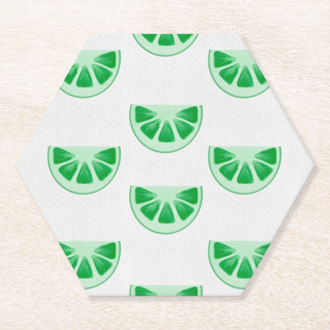 Minimalist Fresh Green Lime Slices Canvas Pattern Paper Coaster (Front)