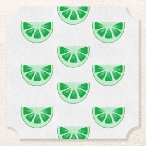 Minimalist Fresh Green Lime Slices Canvas Pattern Paper Coaster