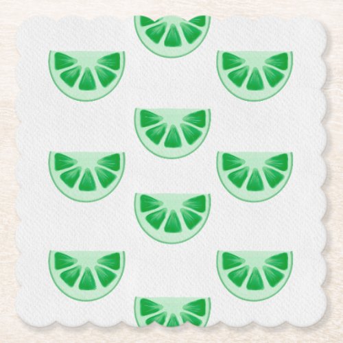Minimalist Fresh Green Lime Slices Canvas Pattern Paper Coaster