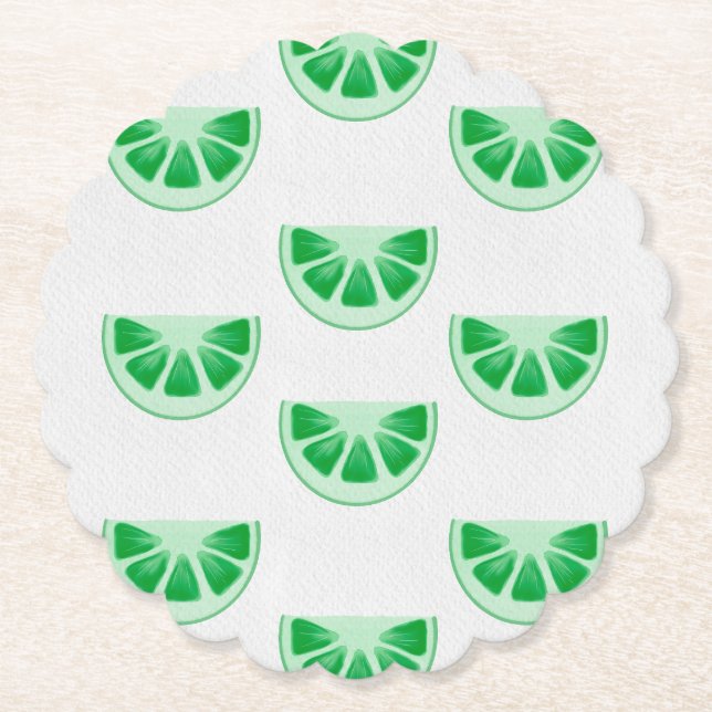 Minimalist Fresh Green Lime Slices Canvas Pattern Paper Coaster (Front)