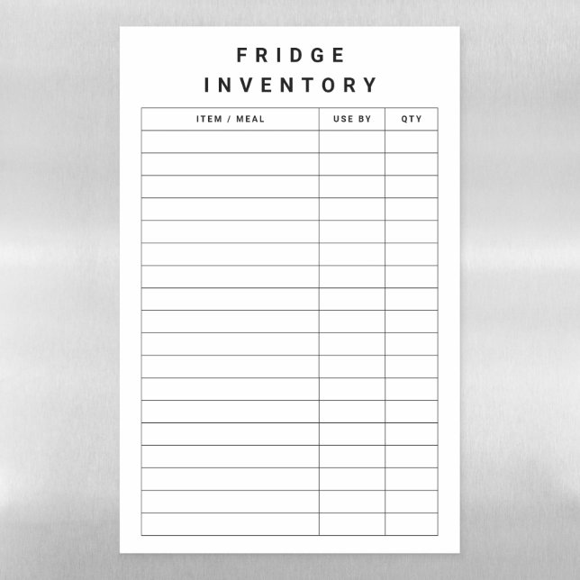 Minimalist Fridge Inventory Reusable Editable Magnetic Dry Erase Sheet (Vertical)