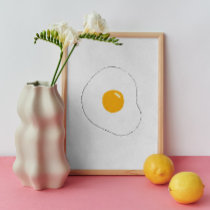Minimalist Fried Egg Wall Art. Kitchen Funny Food Poster
