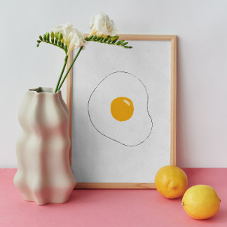 Minimalist Fried Egg Wall Art. Kitchen Funny Food Poster