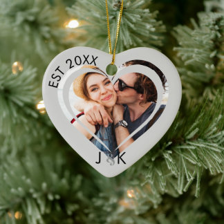 Minimalist Frist Christmas Together Couple Photo Ceramic Ornament