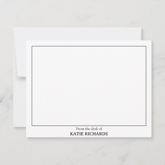 Minimalist From the desk of Square Border Note Card (Front)