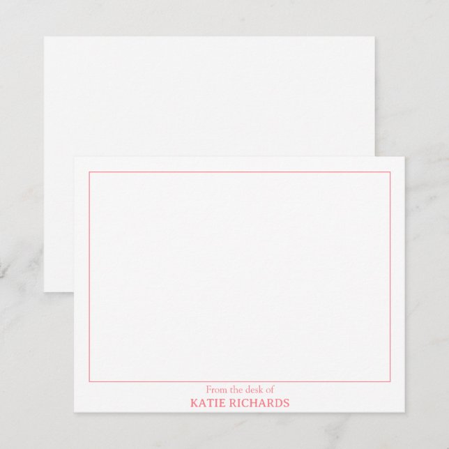 Minimalist From the desk of Square Border Pink Note Card (Front/Back)