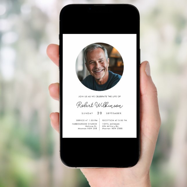 Minimalist Front and Back Funeral Photo Invitation (Front Digital)