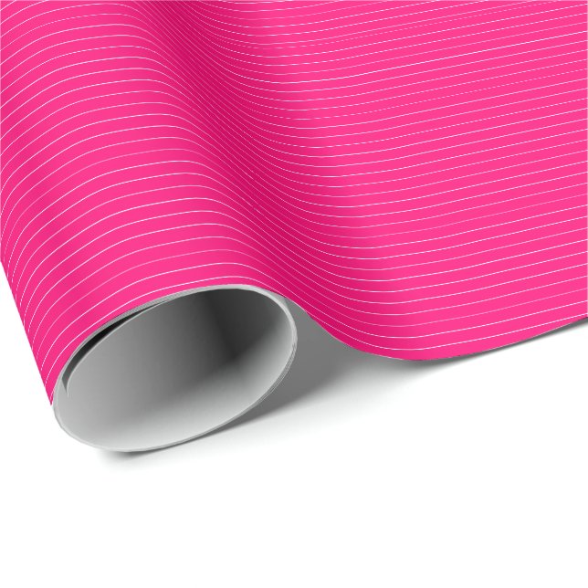 Minimalist fuchsia hot pink white thin stripes wrapping paper (Roll Corner)
