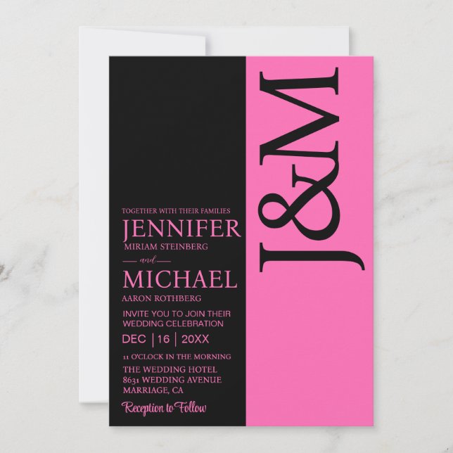 Minimalist Fuchsia QR Code on Back Wedding Invitation (Front)