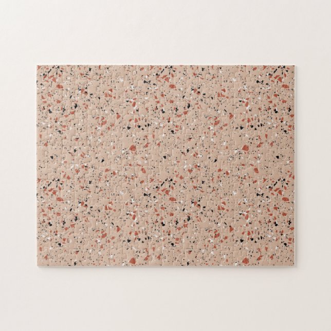 Minimalist Fun Challenging Terrazzo Pattern Pink Jigsaw Puzzle (Horizontal)