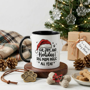 Minimalist Fun Christmas Hat & Typography Dog Mom Mug