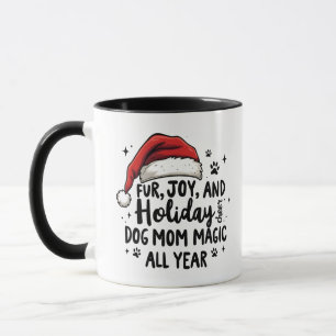 Minimalist Fun Christmas Hat & Typography Dog Mom Mug