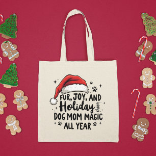 Minimalist Fun Christmas Hat & Typography Dog Mom Tote Bag