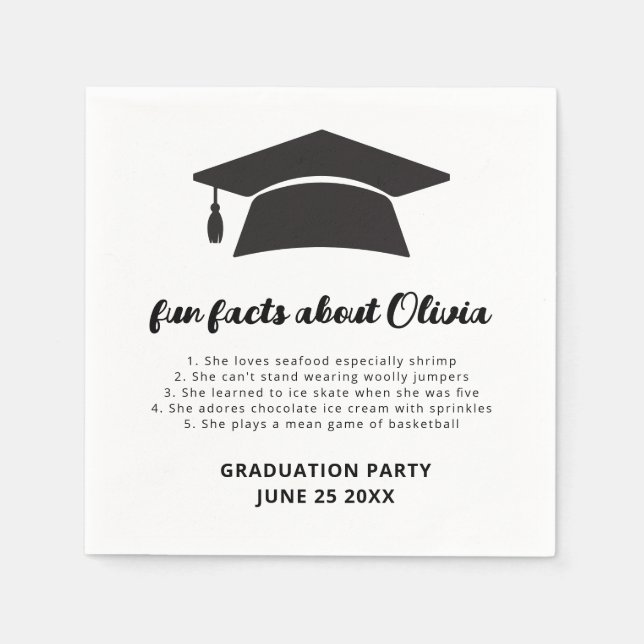 Minimalist Fun Facts Grad Cap Graduation Party  Napkins (Front)
