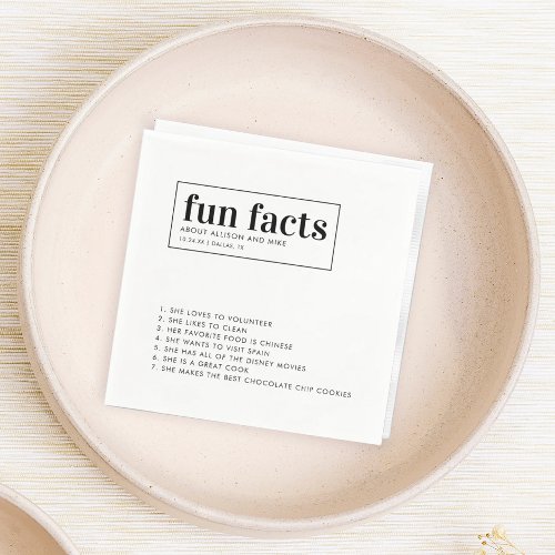 Minimalist Fun Facts Wedding Napkins