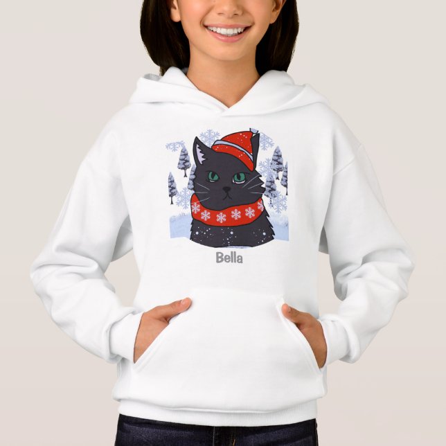 Minimalist Fun Holiday Black Cat with an Attitude Hoodie (Front)