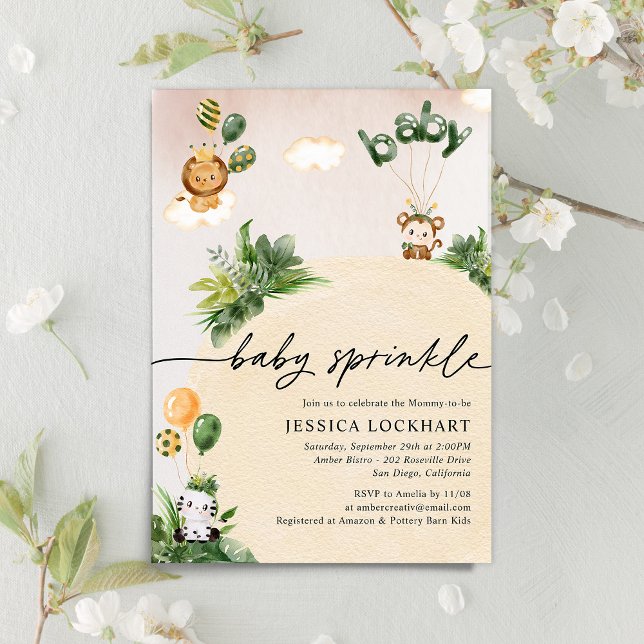 Minimalist Fun Jungle Safari Girl Baby Sprinkle Invitation (Creator Uploaded)