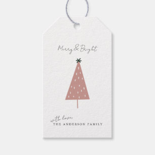 Minimalist Fun Pink Christmas Tree Holiday Gift Tags