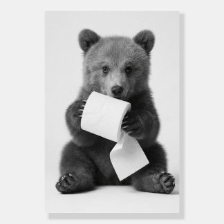 Minimalist Fun Wildlife Bear Holding Toilet Paper Foam Board