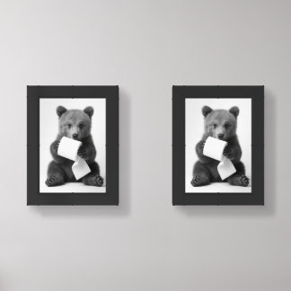 Minimalist Fun Wildlife Bear Holding Toilet Paper Wall Art Sets